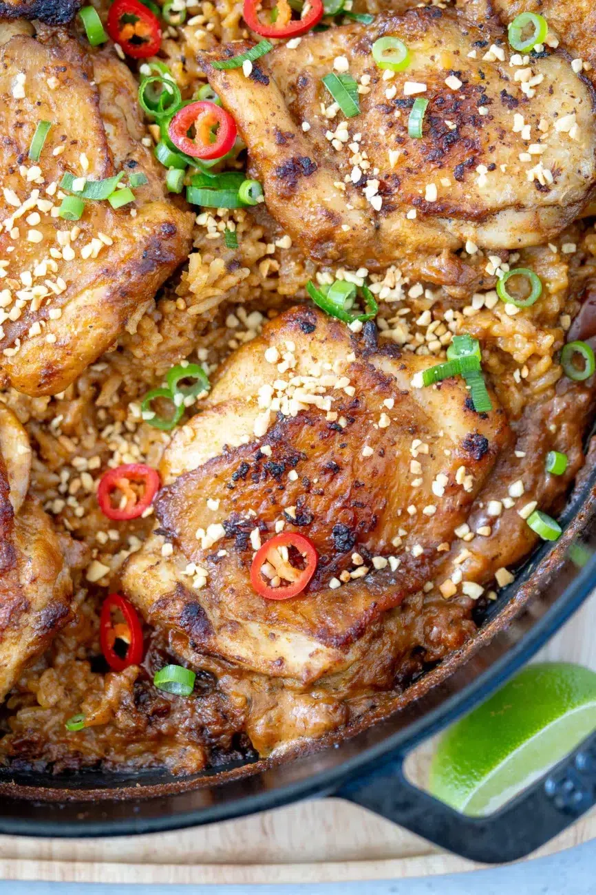 Close Up One-pan Peanut Chicken and Rice Recipe