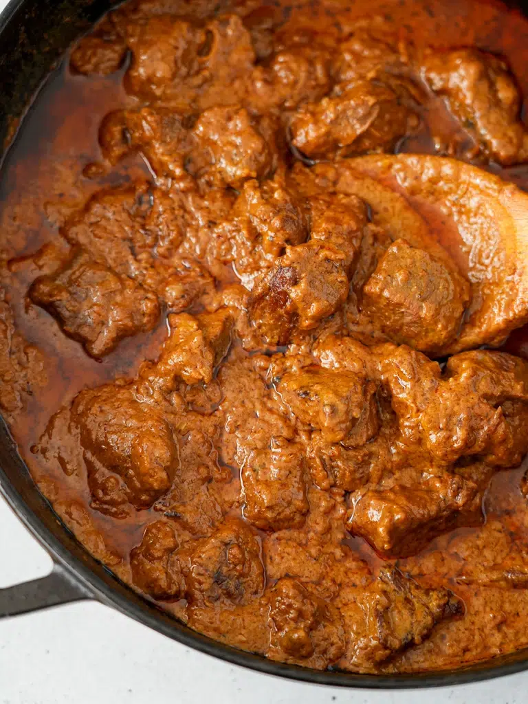 One-pan Coconut Beef Curry ready to be served
