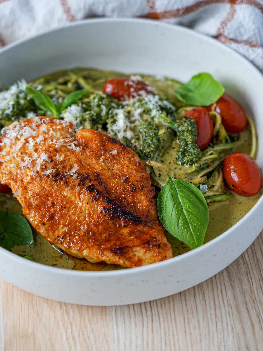 Creamy Pesto Chicken with Zoodles